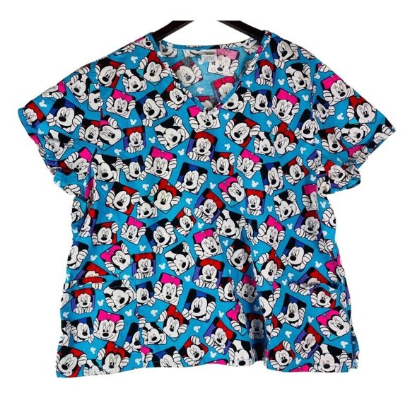 Disney Minnie Mickey Mouse 3X 22 24 Scrub Top Nursing Medical - Picture 2 of 3